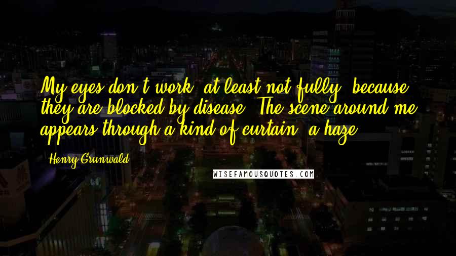 Henry Grunwald Quotes: My eyes don't work, at least not fully, because they are blocked by disease. The scene around me appears through a kind of curtain, a haze.