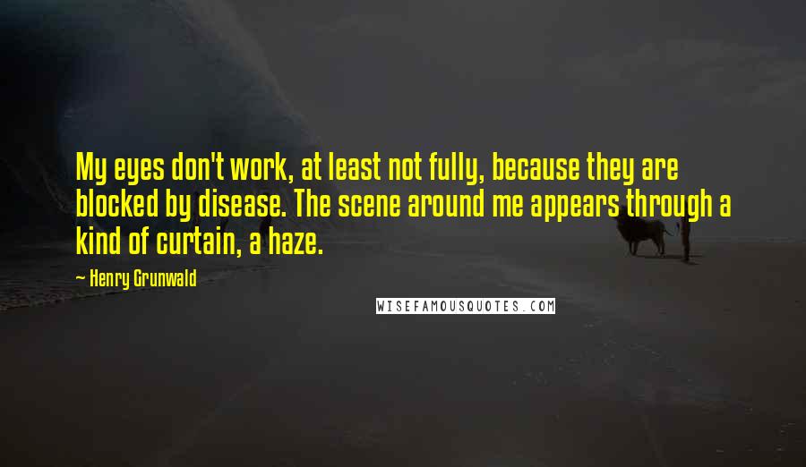 Henry Grunwald Quotes: My eyes don't work, at least not fully, because they are blocked by disease. The scene around me appears through a kind of curtain, a haze.