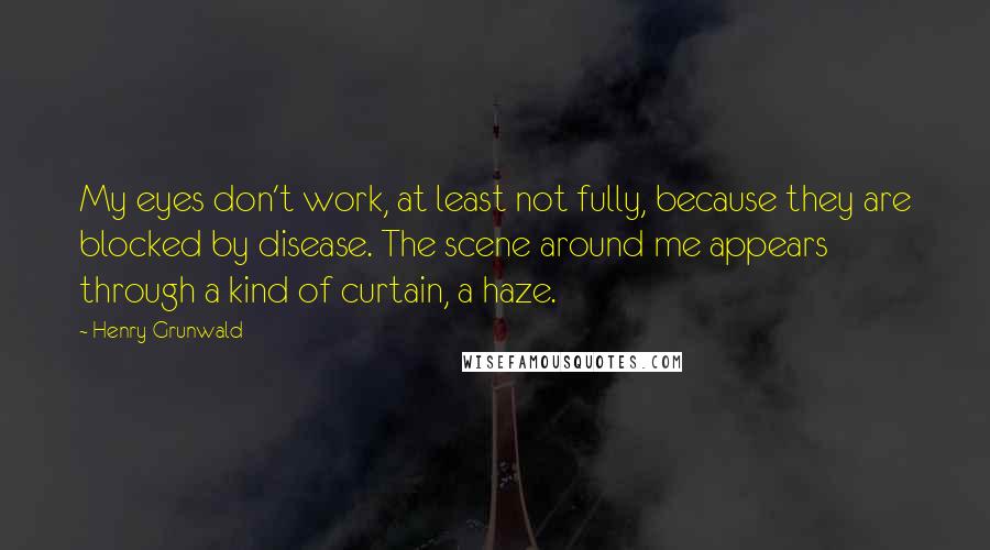 Henry Grunwald Quotes: My eyes don't work, at least not fully, because they are blocked by disease. The scene around me appears through a kind of curtain, a haze.