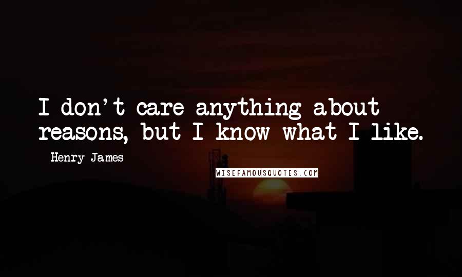 Henry James Quotes: I don't care anything about reasons, but I know what I like.