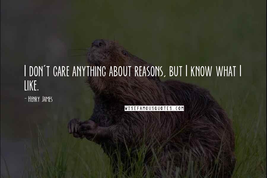 Henry James Quotes: I don't care anything about reasons, but I know what I like.