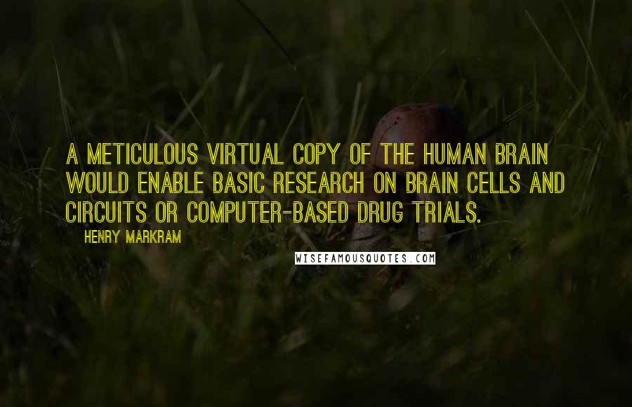 Henry Markram Quotes: A meticulous virtual copy of the human brain would enable basic research on brain cells and circuits or computer-based drug trials.