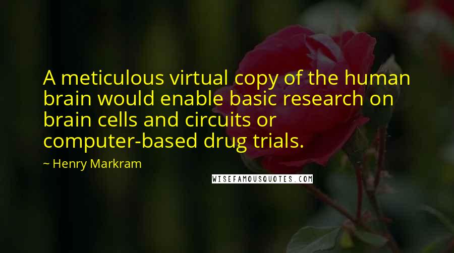 Henry Markram Quotes: A meticulous virtual copy of the human brain would enable basic research on brain cells and circuits or computer-based drug trials.