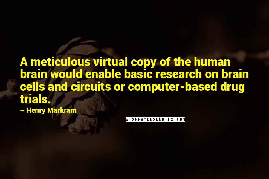 Henry Markram Quotes: A meticulous virtual copy of the human brain would enable basic research on brain cells and circuits or computer-based drug trials.