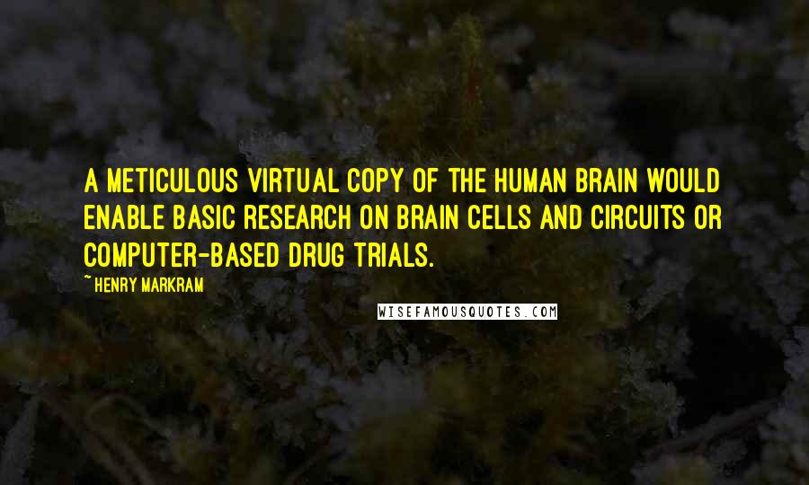 Henry Markram Quotes: A meticulous virtual copy of the human brain would enable basic research on brain cells and circuits or computer-based drug trials.