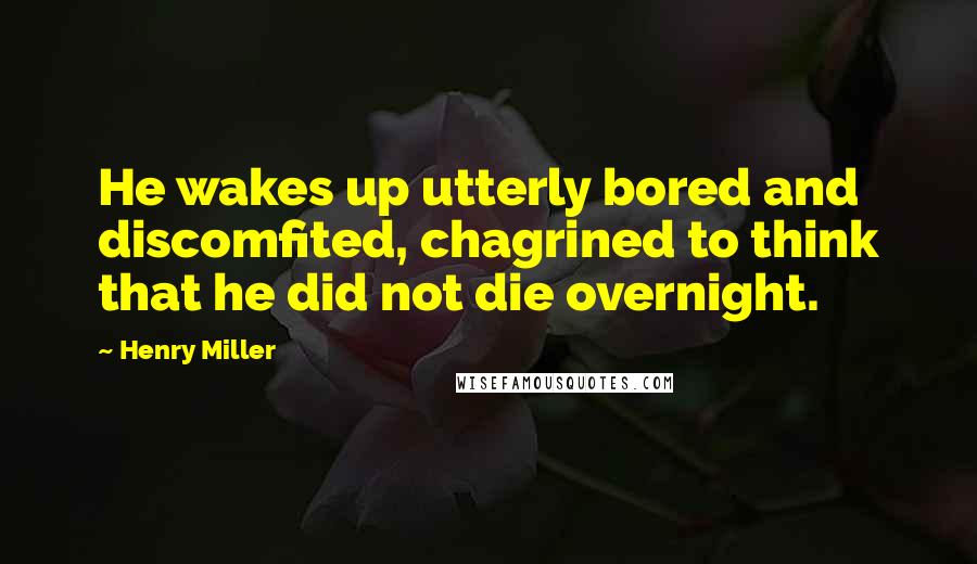 Henry Miller Quotes: He wakes up utterly bored and discomfited, chagrined to think that he did not die overnight.