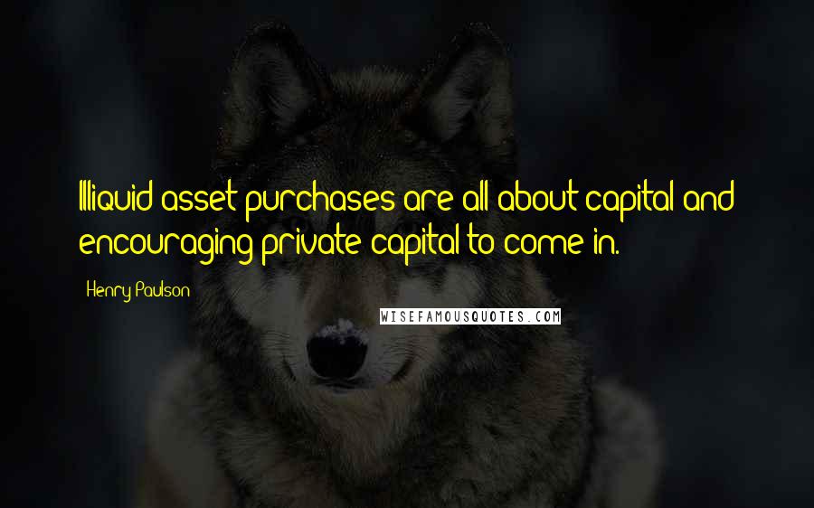 Henry Paulson Quotes: Illiquid asset purchases are all about capital and encouraging private capital to come in.
