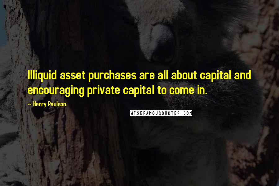 Henry Paulson Quotes: Illiquid asset purchases are all about capital and encouraging private capital to come in.