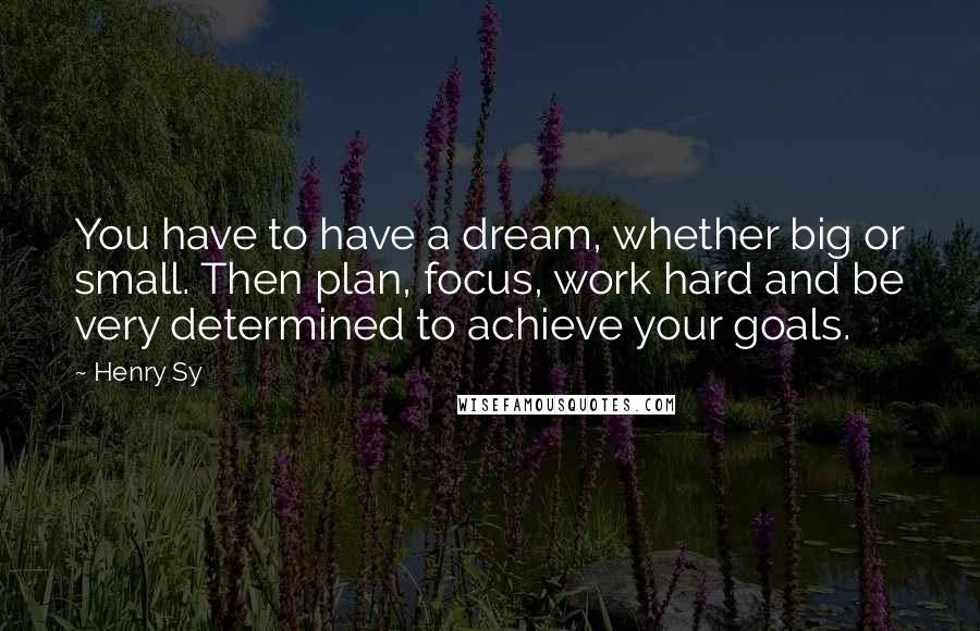 Henry Sy Quotes: You have to have a dream, whether big or small. Then plan, focus, work hard and be very determined to achieve your goals.