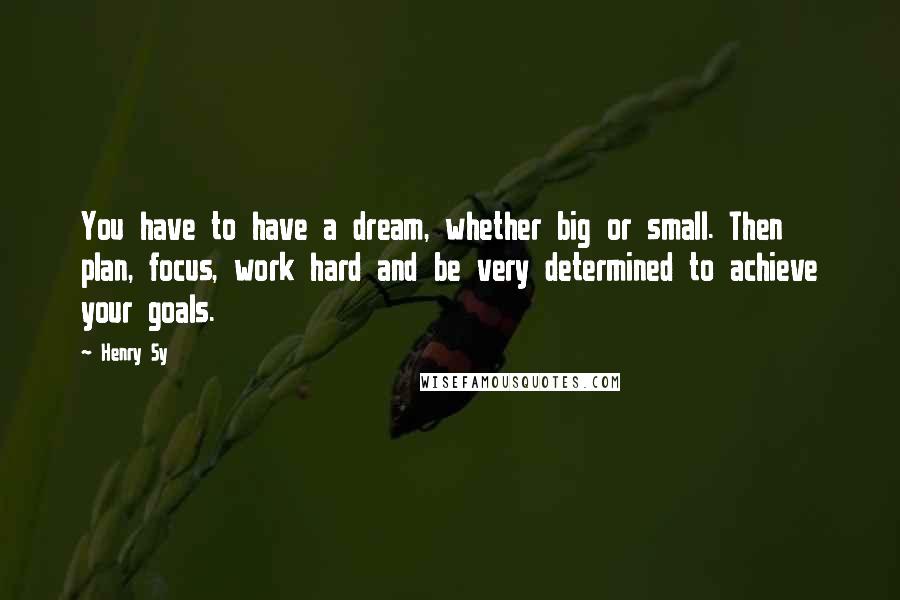 Henry Sy Quotes: You have to have a dream, whether big or small. Then plan, focus, work hard and be very determined to achieve your goals.