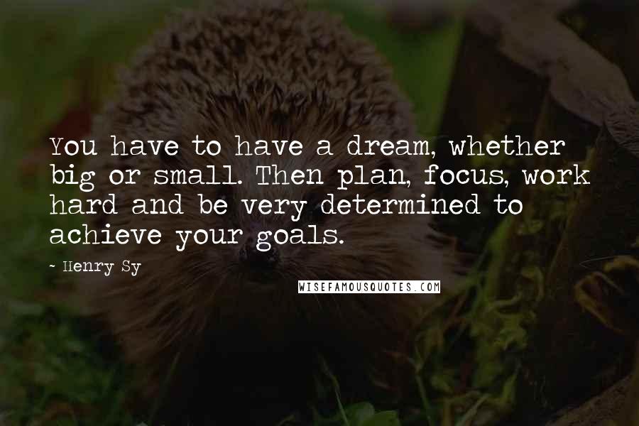 Henry Sy Quotes: You have to have a dream, whether big or small. Then plan, focus, work hard and be very determined to achieve your goals.