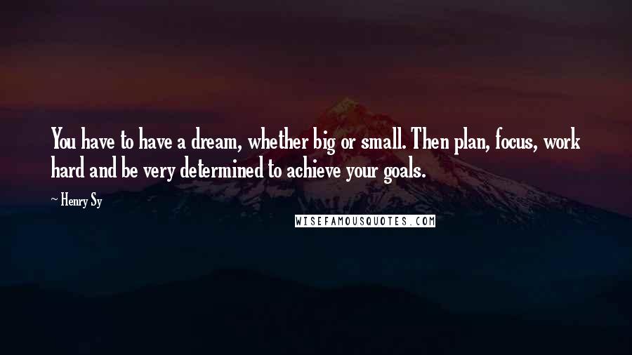 Henry Sy Quotes: You have to have a dream, whether big or small. Then plan, focus, work hard and be very determined to achieve your goals.