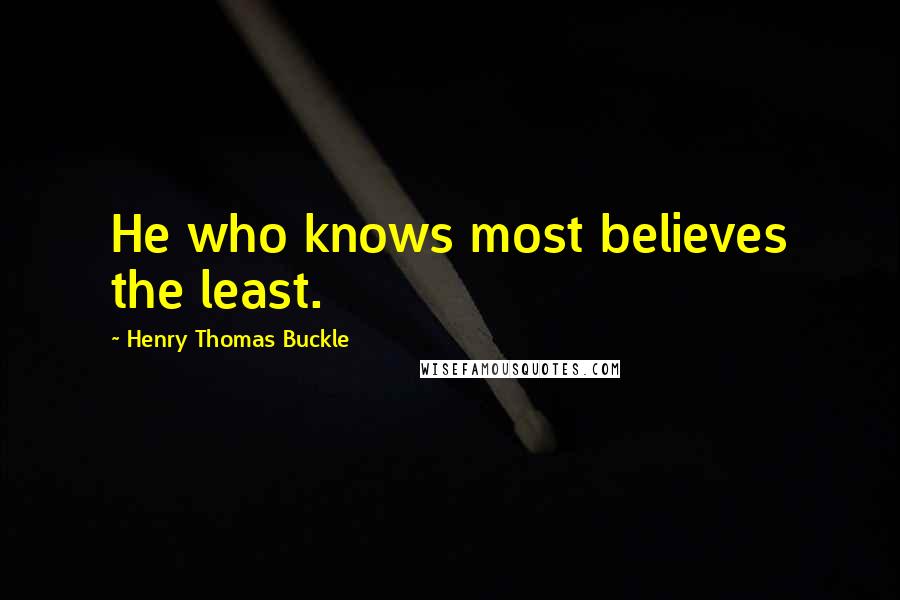 Henry Thomas Buckle Quotes: He who knows most believes the least.