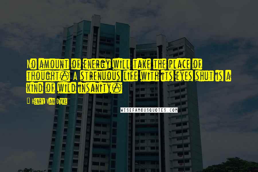 Henry Van Dyke Quotes: No amount of energy will take the place of thought. A strenuous life with its eyes shut is a kind of wild insanity.