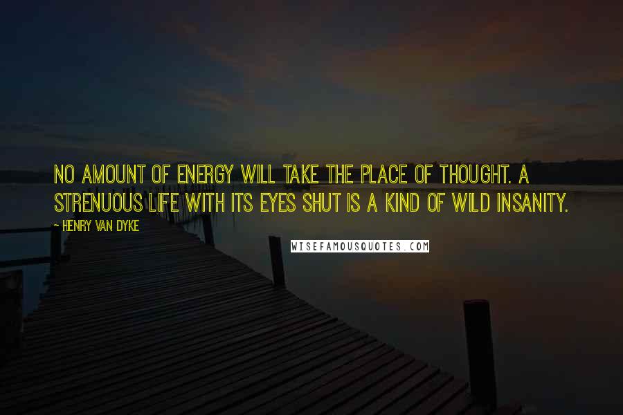 Henry Van Dyke Quotes: No amount of energy will take the place of thought. A strenuous life with its eyes shut is a kind of wild insanity.