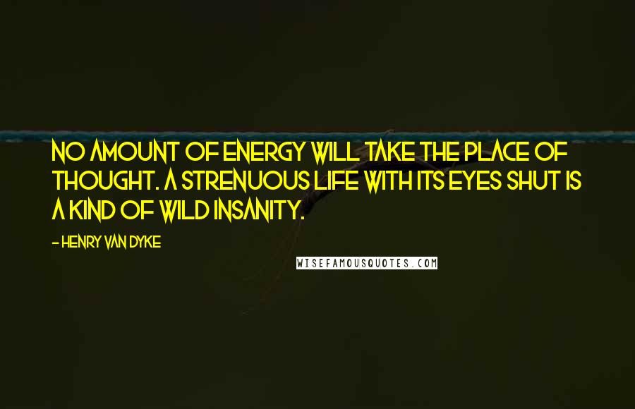 Henry Van Dyke Quotes: No amount of energy will take the place of thought. A strenuous life with its eyes shut is a kind of wild insanity.