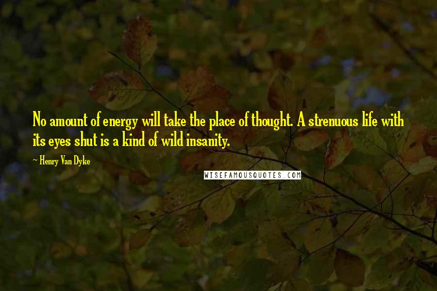 Henry Van Dyke Quotes: No amount of energy will take the place of thought. A strenuous life with its eyes shut is a kind of wild insanity.