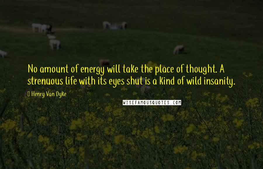 Henry Van Dyke Quotes: No amount of energy will take the place of thought. A strenuous life with its eyes shut is a kind of wild insanity.