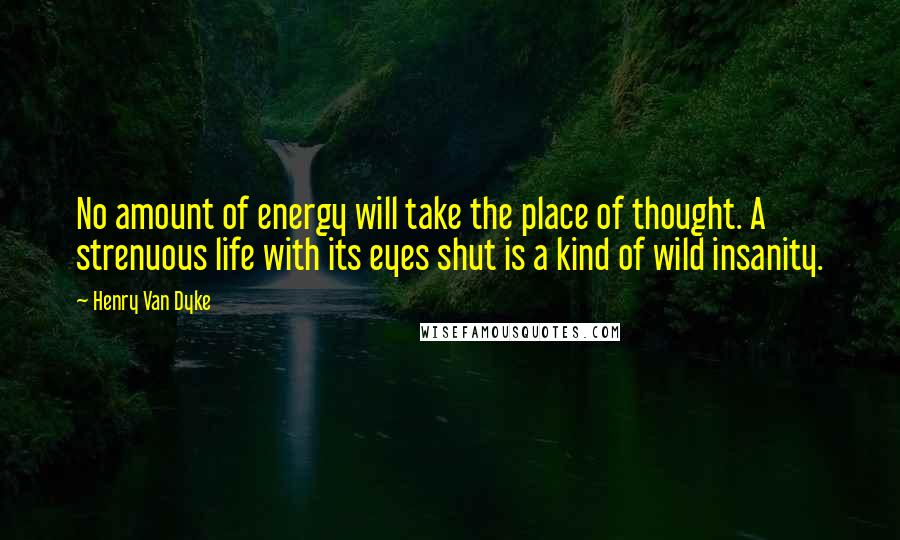 Henry Van Dyke Quotes: No amount of energy will take the place of thought. A strenuous life with its eyes shut is a kind of wild insanity.