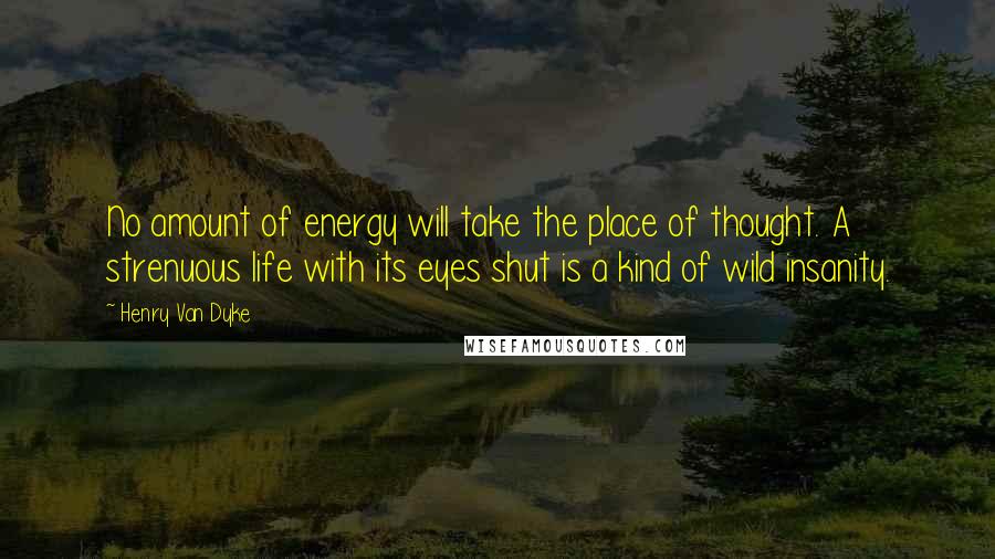 Henry Van Dyke Quotes: No amount of energy will take the place of thought. A strenuous life with its eyes shut is a kind of wild insanity.