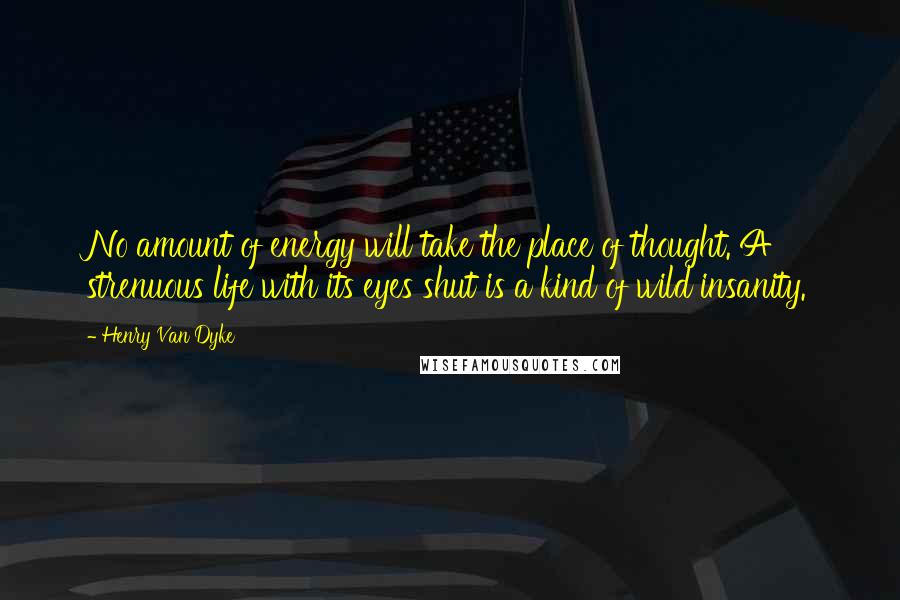 Henry Van Dyke Quotes: No amount of energy will take the place of thought. A strenuous life with its eyes shut is a kind of wild insanity.