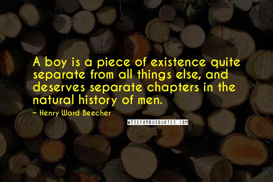 Henry Ward Beecher Quotes: A boy is a piece of existence quite separate from all things else, and deserves separate chapters in the natural history of men.