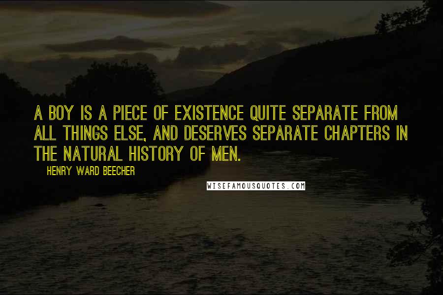 Henry Ward Beecher Quotes: A boy is a piece of existence quite separate from all things else, and deserves separate chapters in the natural history of men.