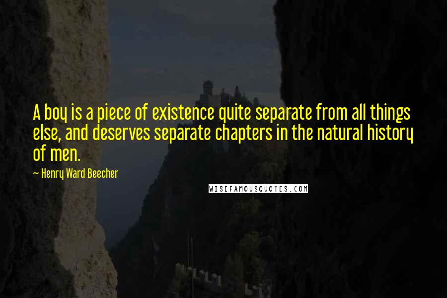 Henry Ward Beecher Quotes: A boy is a piece of existence quite separate from all things else, and deserves separate chapters in the natural history of men.