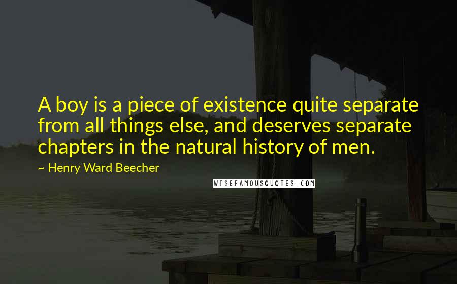 Henry Ward Beecher Quotes: A boy is a piece of existence quite separate from all things else, and deserves separate chapters in the natural history of men.