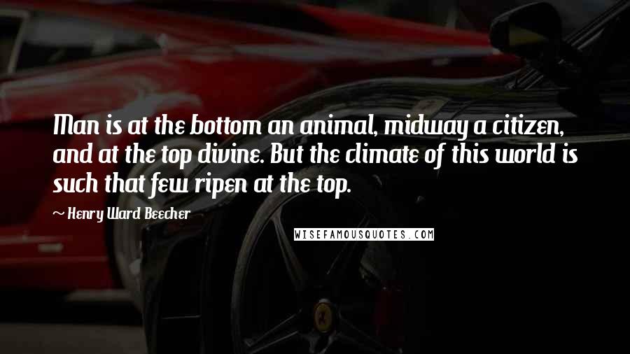 Henry Ward Beecher Quotes: Man is at the bottom an animal, midway a citizen, and at the top divine. But the climate of this world is such that few ripen at the top.