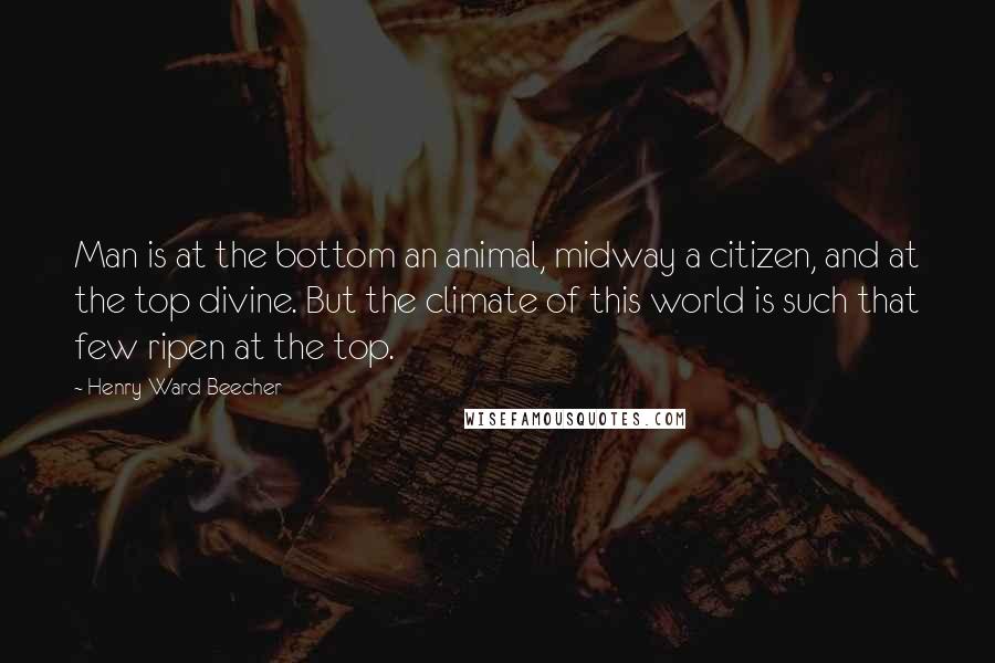 Henry Ward Beecher Quotes: Man is at the bottom an animal, midway a citizen, and at the top divine. But the climate of this world is such that few ripen at the top.