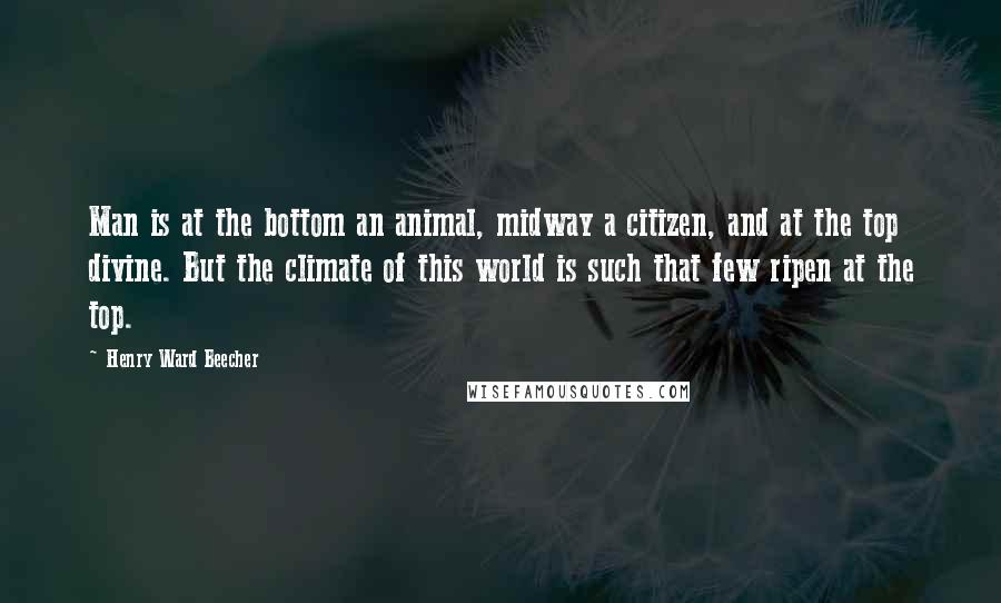 Henry Ward Beecher Quotes: Man is at the bottom an animal, midway a citizen, and at the top divine. But the climate of this world is such that few ripen at the top.