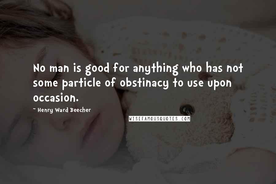 Henry Ward Beecher Quotes: No man is good for anything who has not some particle of obstinacy to use upon occasion.