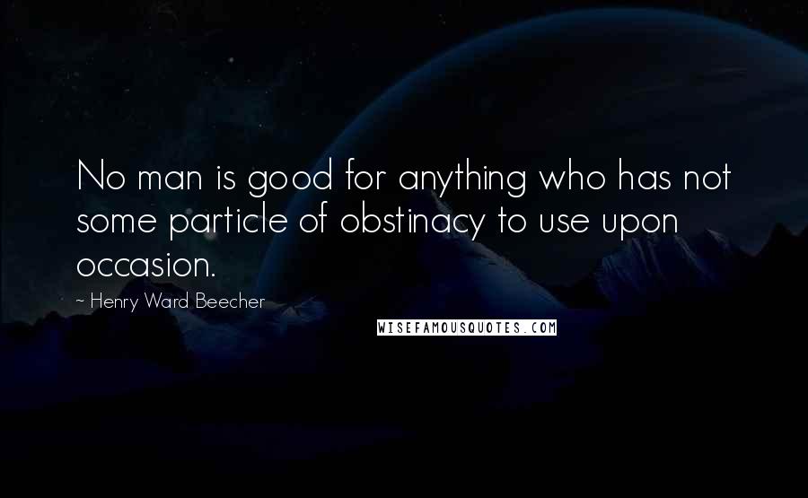 Henry Ward Beecher Quotes: No man is good for anything who has not some particle of obstinacy to use upon occasion.