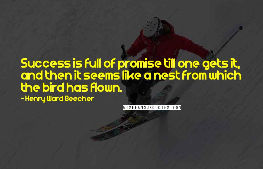 Henry Ward Beecher Quotes: Success is full of promise till one gets it, and then it seems like a nest from which the bird has flown.