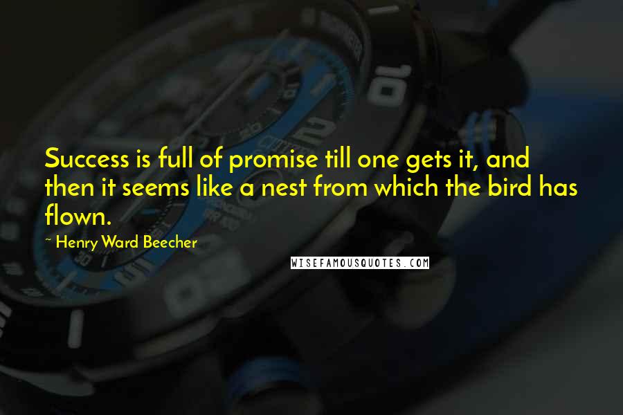 Henry Ward Beecher Quotes: Success is full of promise till one gets it, and then it seems like a nest from which the bird has flown.