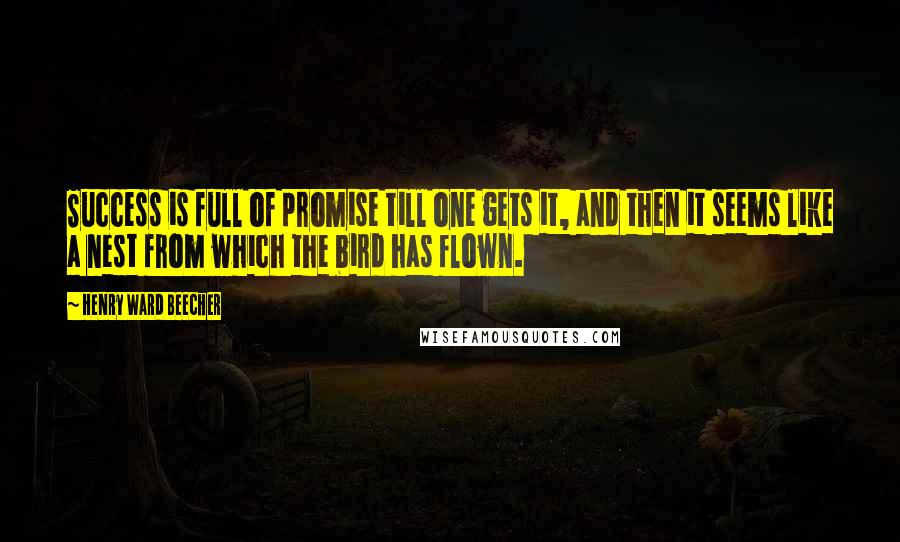Henry Ward Beecher Quotes: Success is full of promise till one gets it, and then it seems like a nest from which the bird has flown.