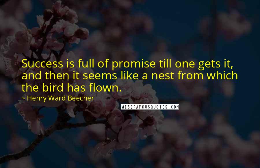 Henry Ward Beecher Quotes: Success is full of promise till one gets it, and then it seems like a nest from which the bird has flown.