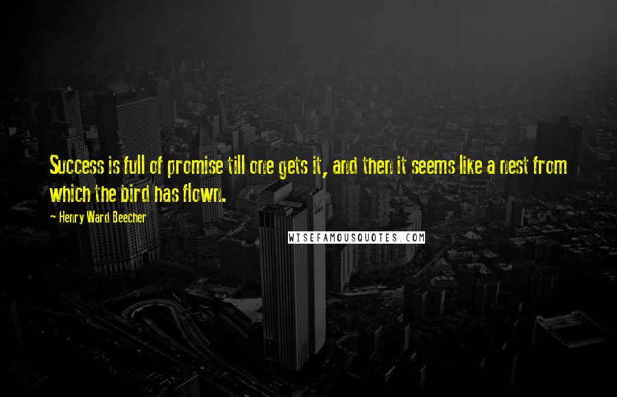Henry Ward Beecher Quotes: Success is full of promise till one gets it, and then it seems like a nest from which the bird has flown.