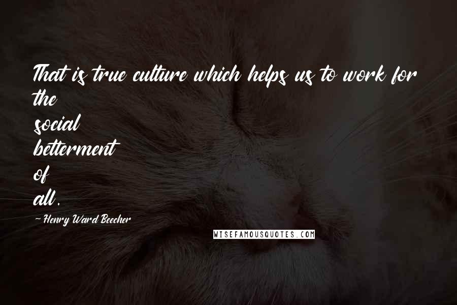 Henry Ward Beecher Quotes: That is true culture which helps us to work for the social betterment of all.