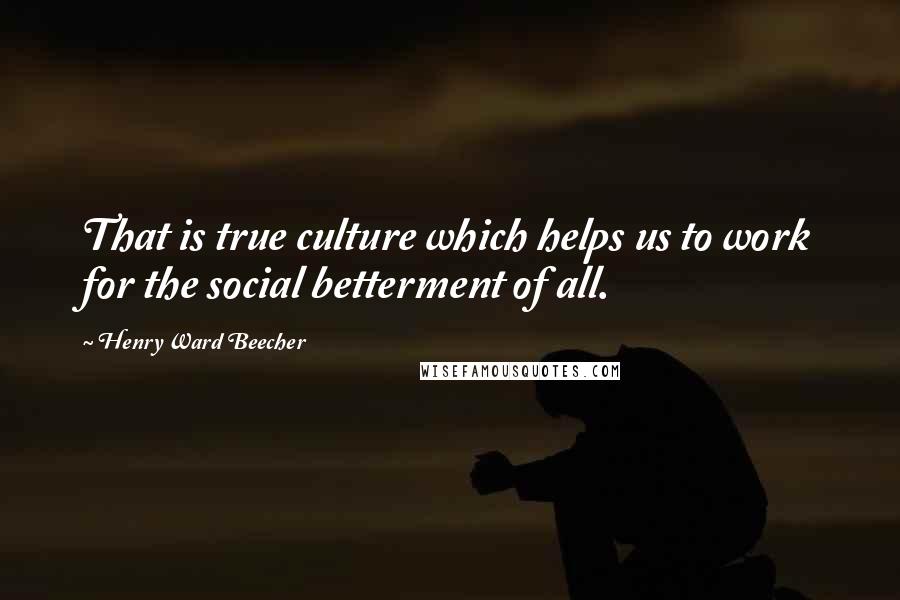 Henry Ward Beecher Quotes: That is true culture which helps us to work for the social betterment of all.