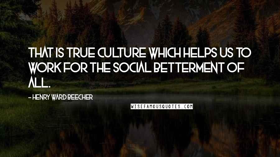 Henry Ward Beecher Quotes: That is true culture which helps us to work for the social betterment of all.