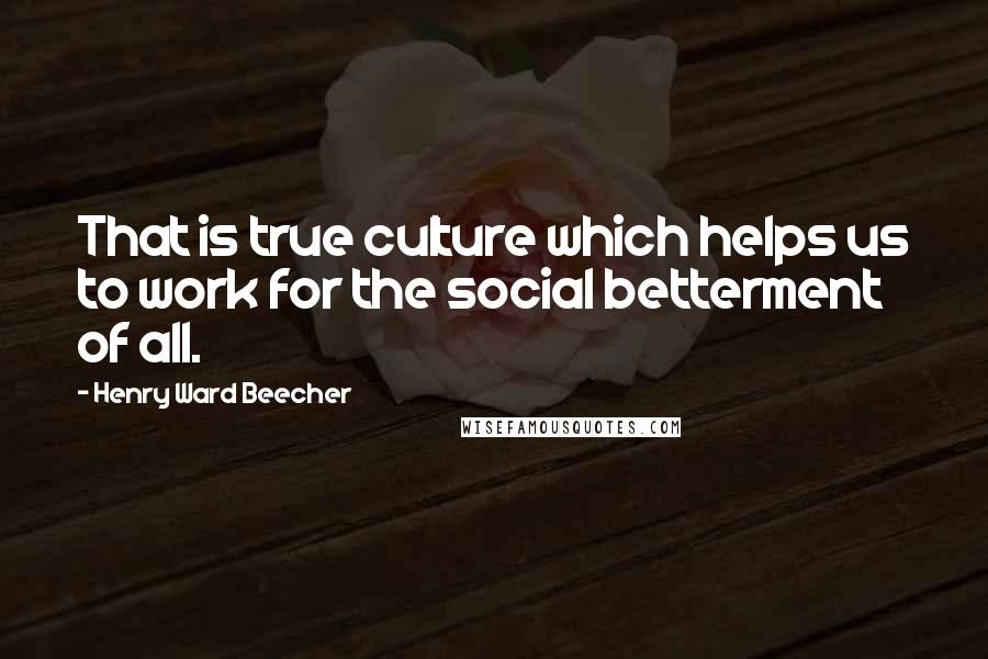 Henry Ward Beecher Quotes: That is true culture which helps us to work for the social betterment of all.
