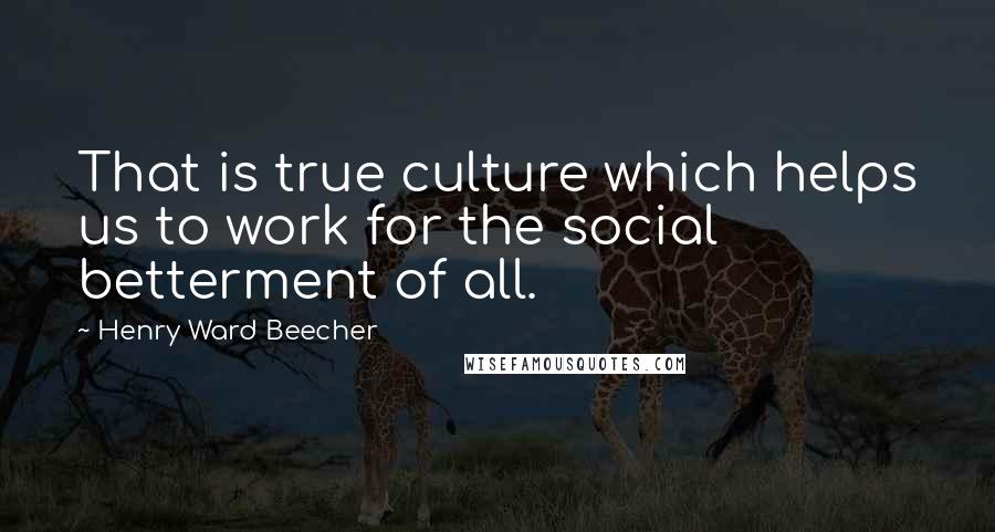 Henry Ward Beecher Quotes: That is true culture which helps us to work for the social betterment of all.