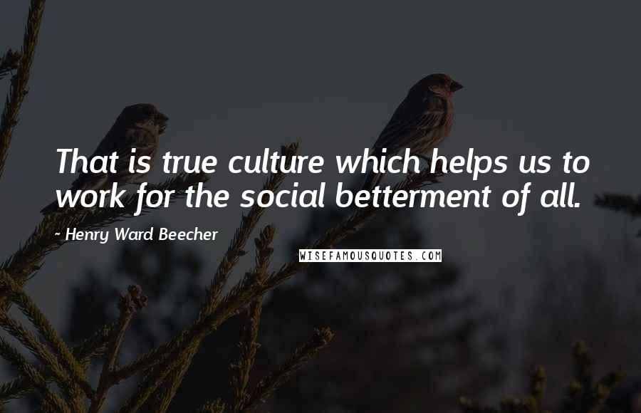 Henry Ward Beecher Quotes: That is true culture which helps us to work for the social betterment of all.