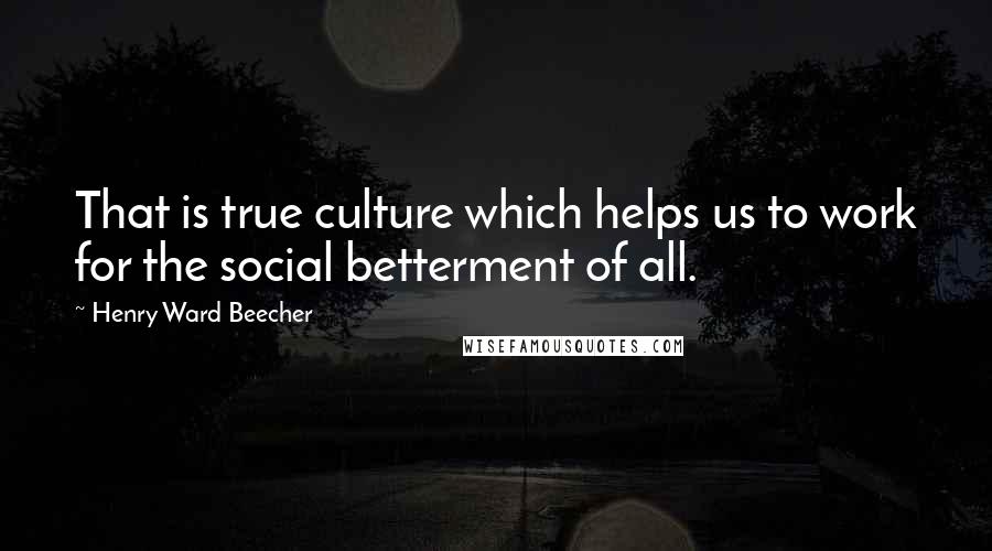 Henry Ward Beecher Quotes: That is true culture which helps us to work for the social betterment of all.