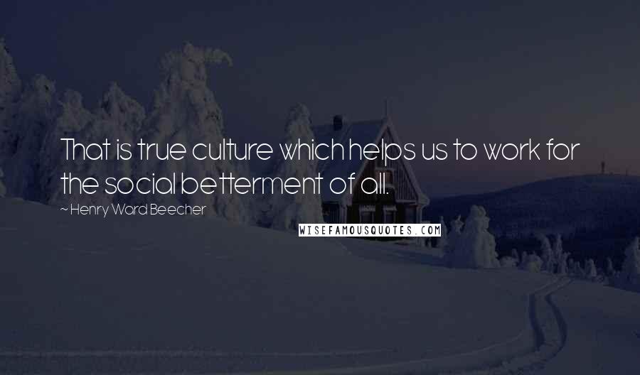 Henry Ward Beecher Quotes: That is true culture which helps us to work for the social betterment of all.