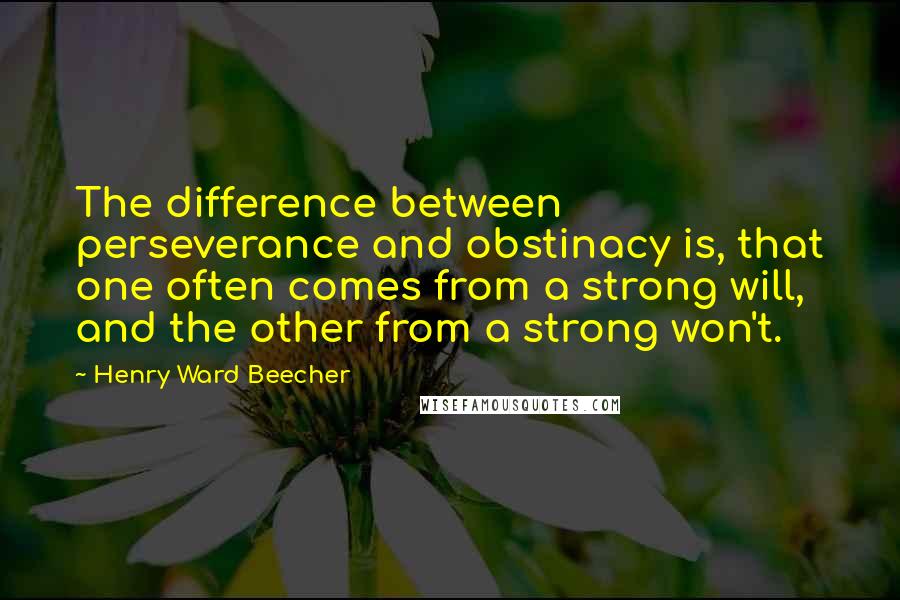 Henry Ward Beecher Quotes: The difference between perseverance and obstinacy is, that one often comes from a strong will, and the other from a strong won't.