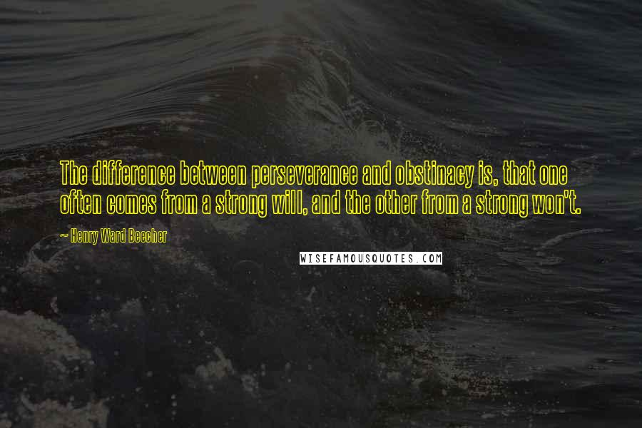 Henry Ward Beecher Quotes: The difference between perseverance and obstinacy is, that one often comes from a strong will, and the other from a strong won't.