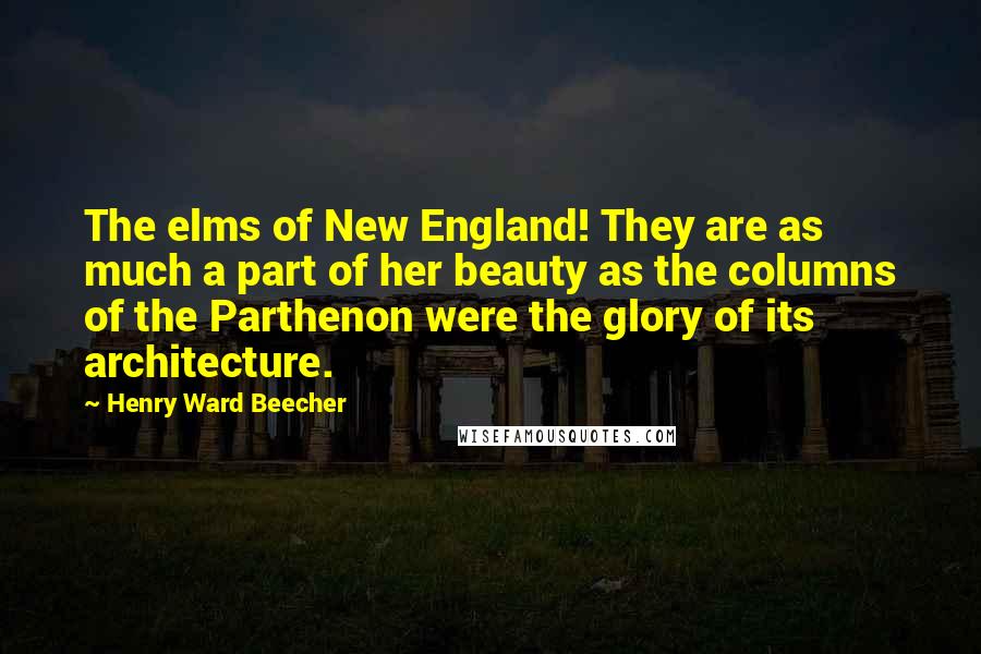 Henry Ward Beecher Quotes: The elms of New England! They are as much a part of her beauty as the columns of the Parthenon were the glory of its architecture.